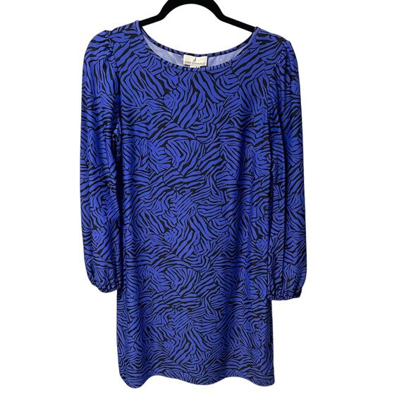 Jude Connally Jude Cloth Shift Dress Bright Blue Black Animal Print Medium - Picture 1 of 7